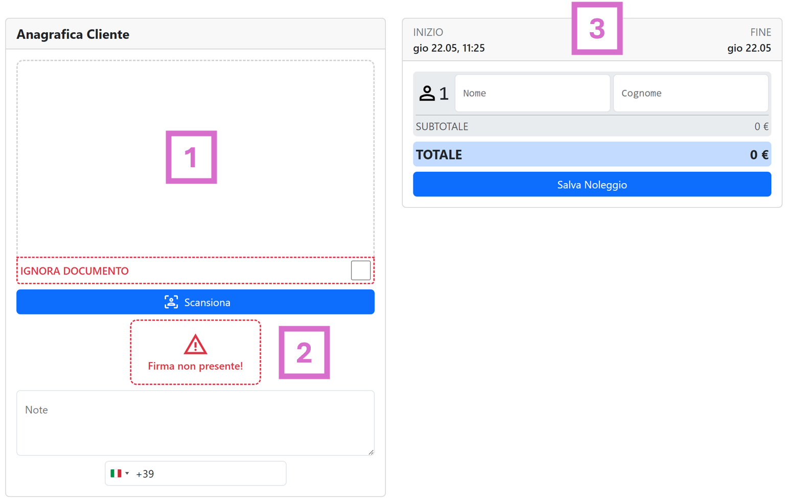 Schermata di finalizzazione del noleggio